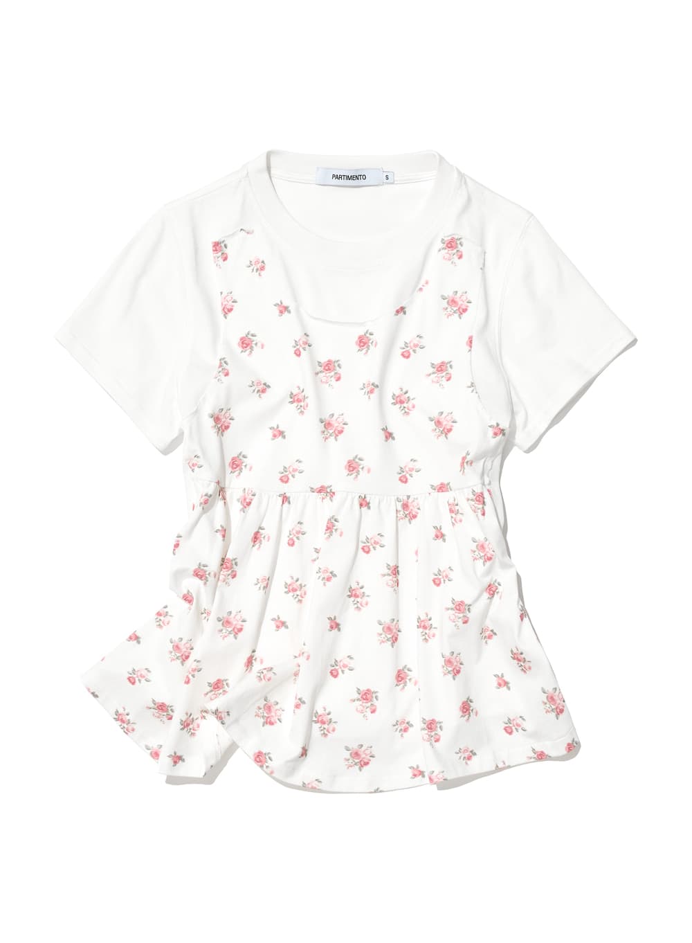 OVERLAY PEPLUM SHORT SLEEVE TEE_WHITE FLORAL