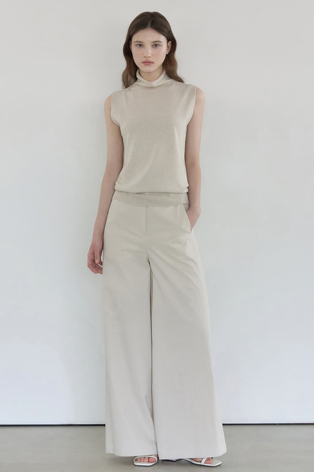 Crispy nylon-blend wide pant 2colors [N6MPT06]