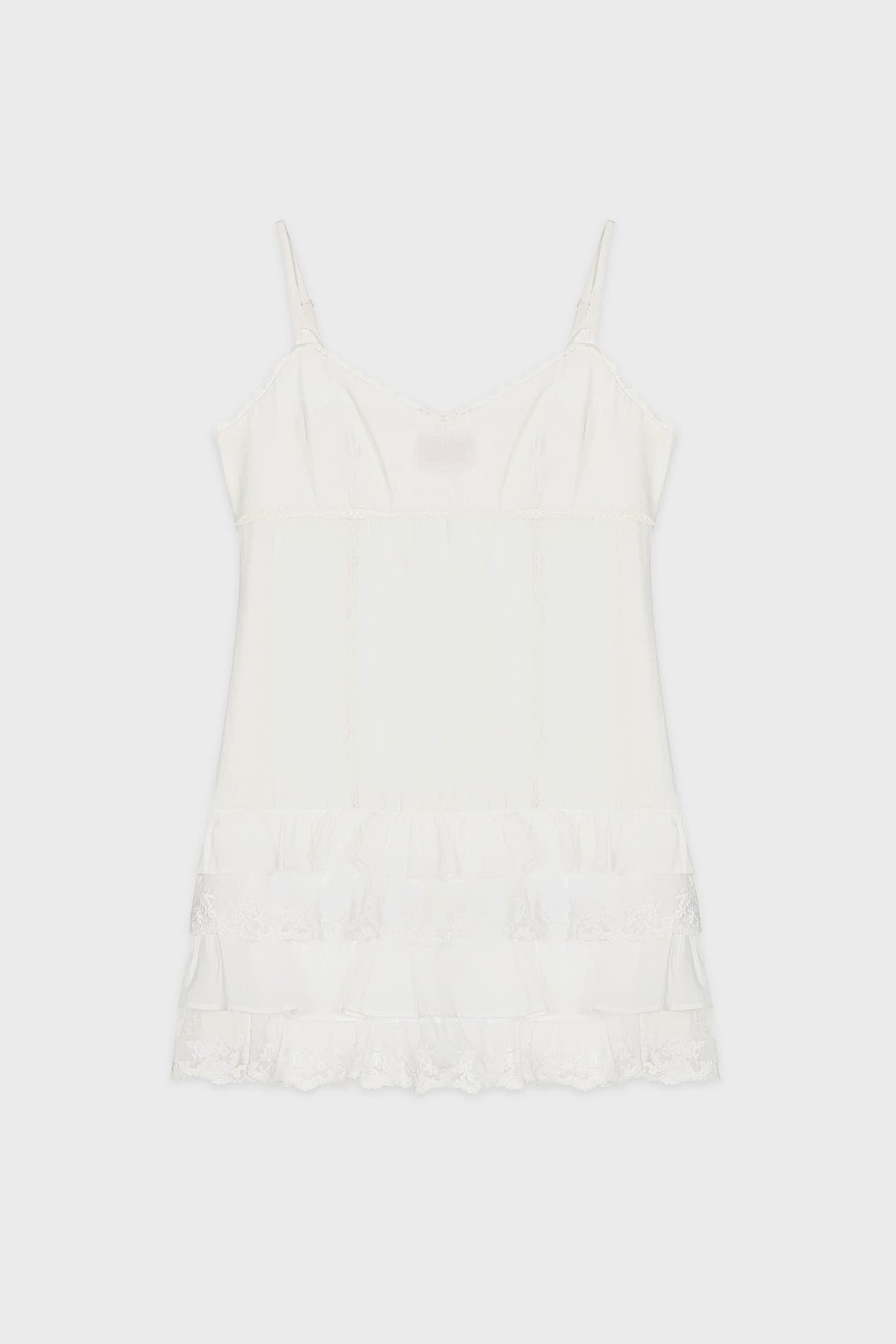 V-Neck Lace Mix Silky Dress (White)