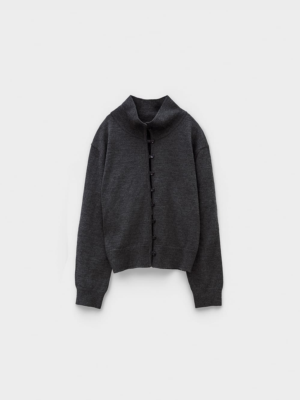High Neck Knit Cardigan_Charcoal