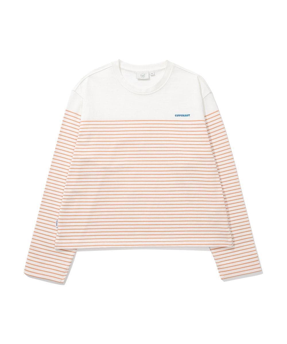 우먼 라운드넥 스트라이프 롱슬리브 Salmon