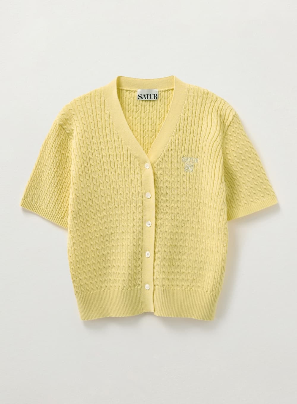 (W) Cable Knit Half Cardigan - Yellow