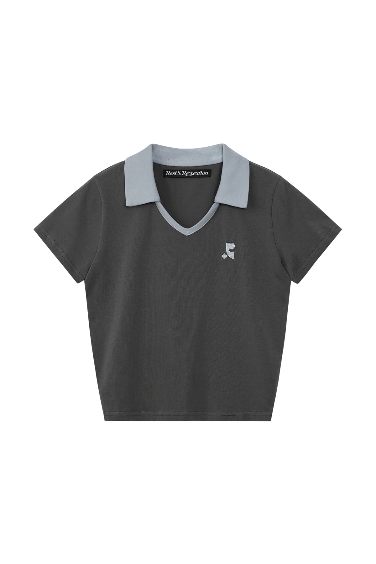 V-NECK COLLAR TOP - CHARCOAL