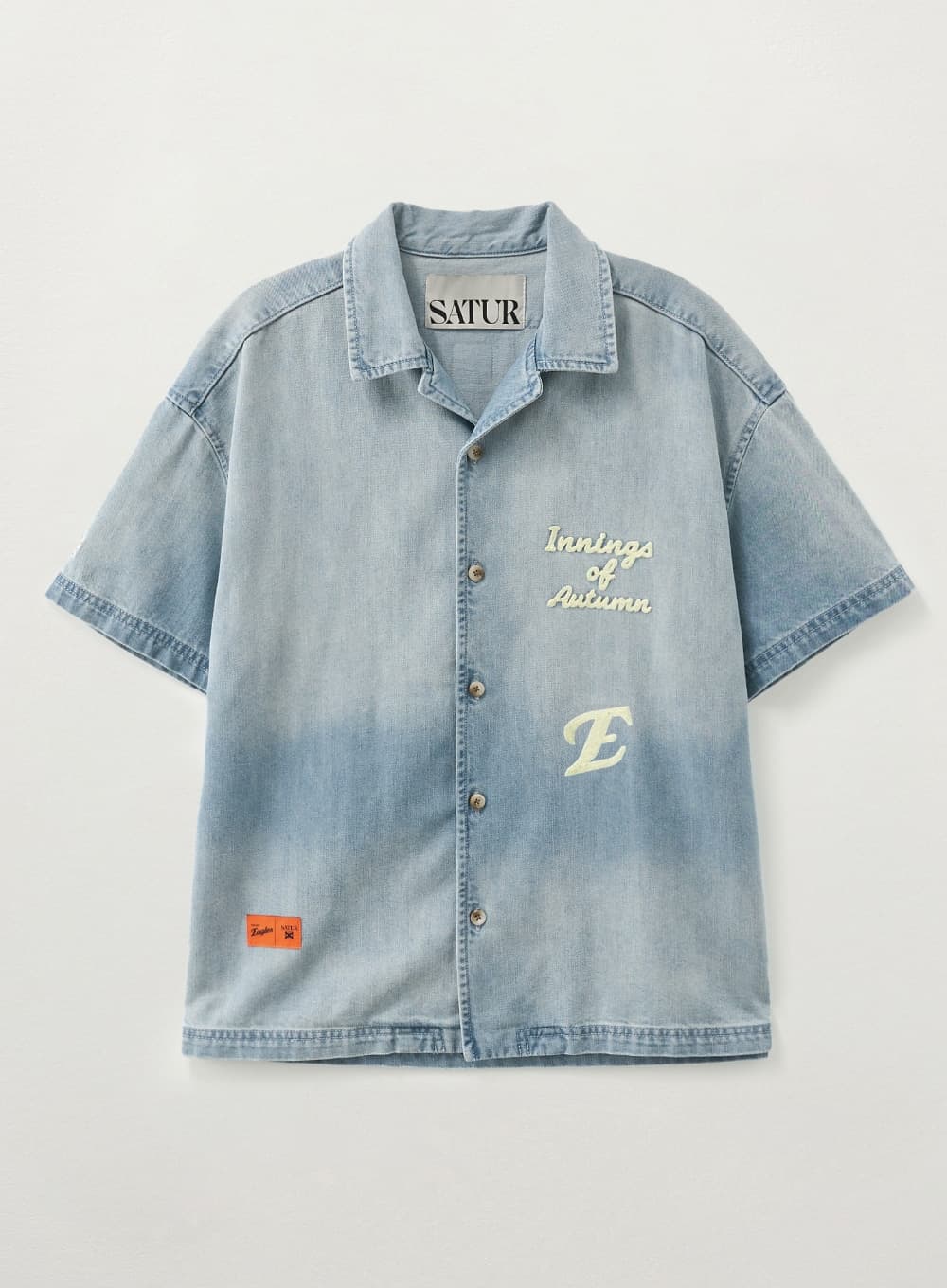 Satur x Hanwha Eagles Denim Half Sleeve Shirts - Blue