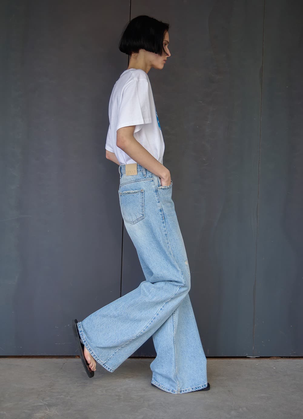 Flow Wide Boots Cut Denim - Light Blue