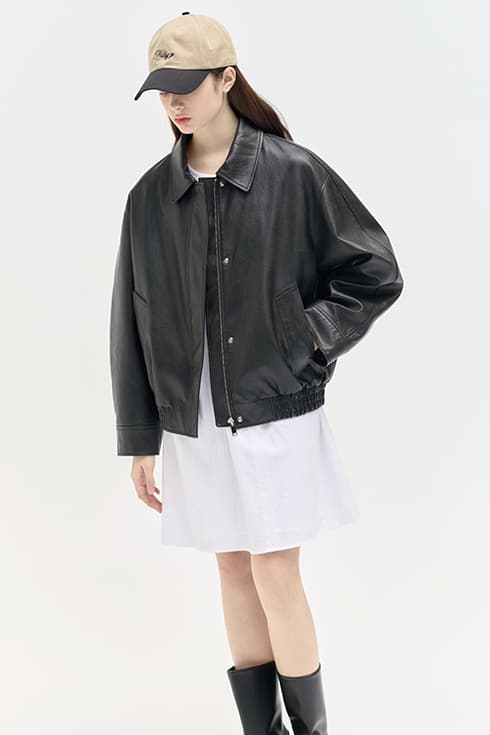 25SN leather zip-up blouson jacket [BK]