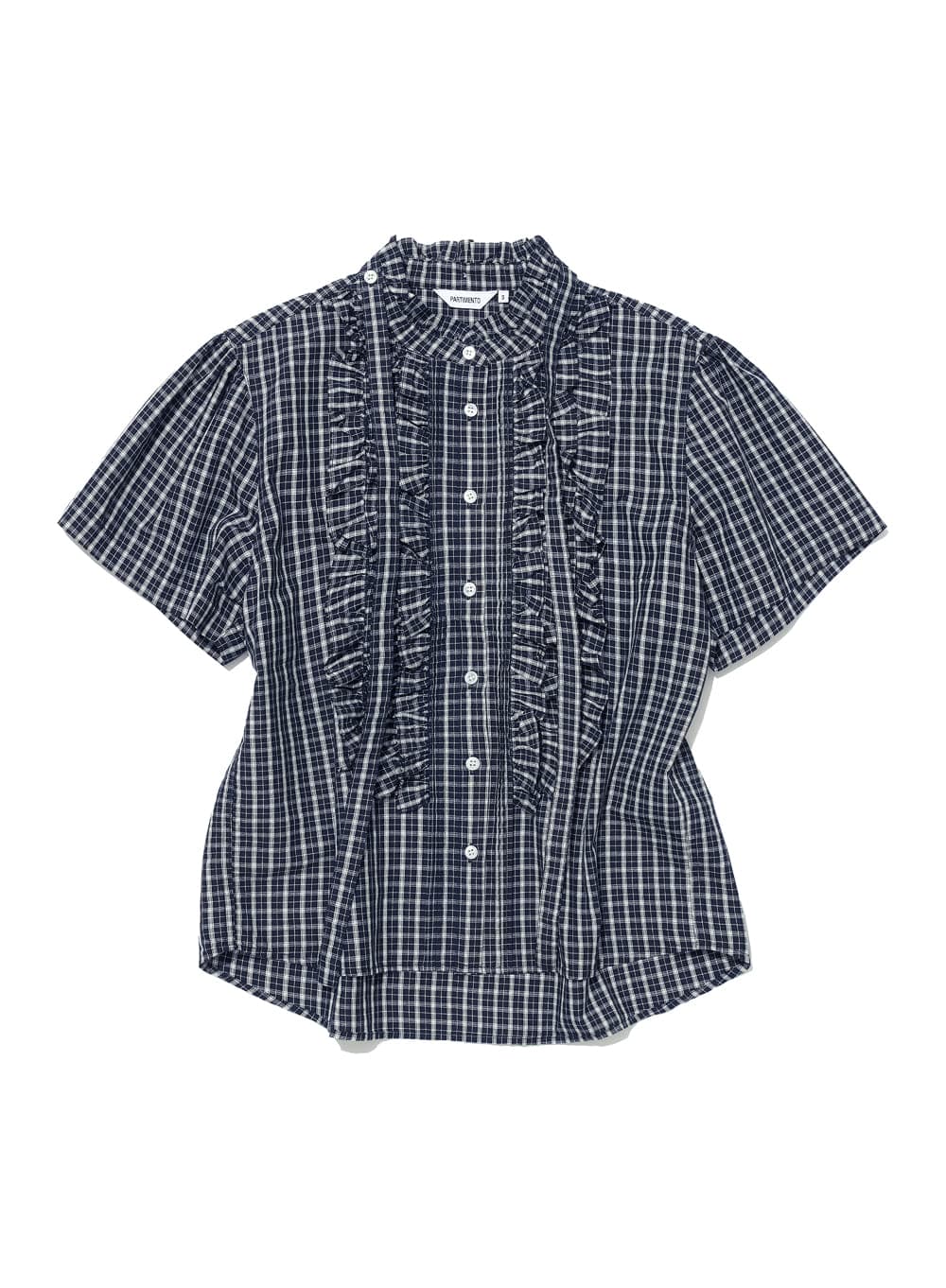 SCARF RUFFLE PINTUCK BLOUSE_NAVY CHECK