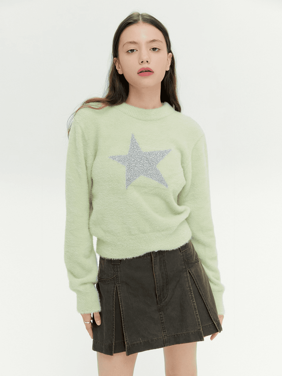 GLITTER STAR BRUSH KNIT (LIGHT GREEN)