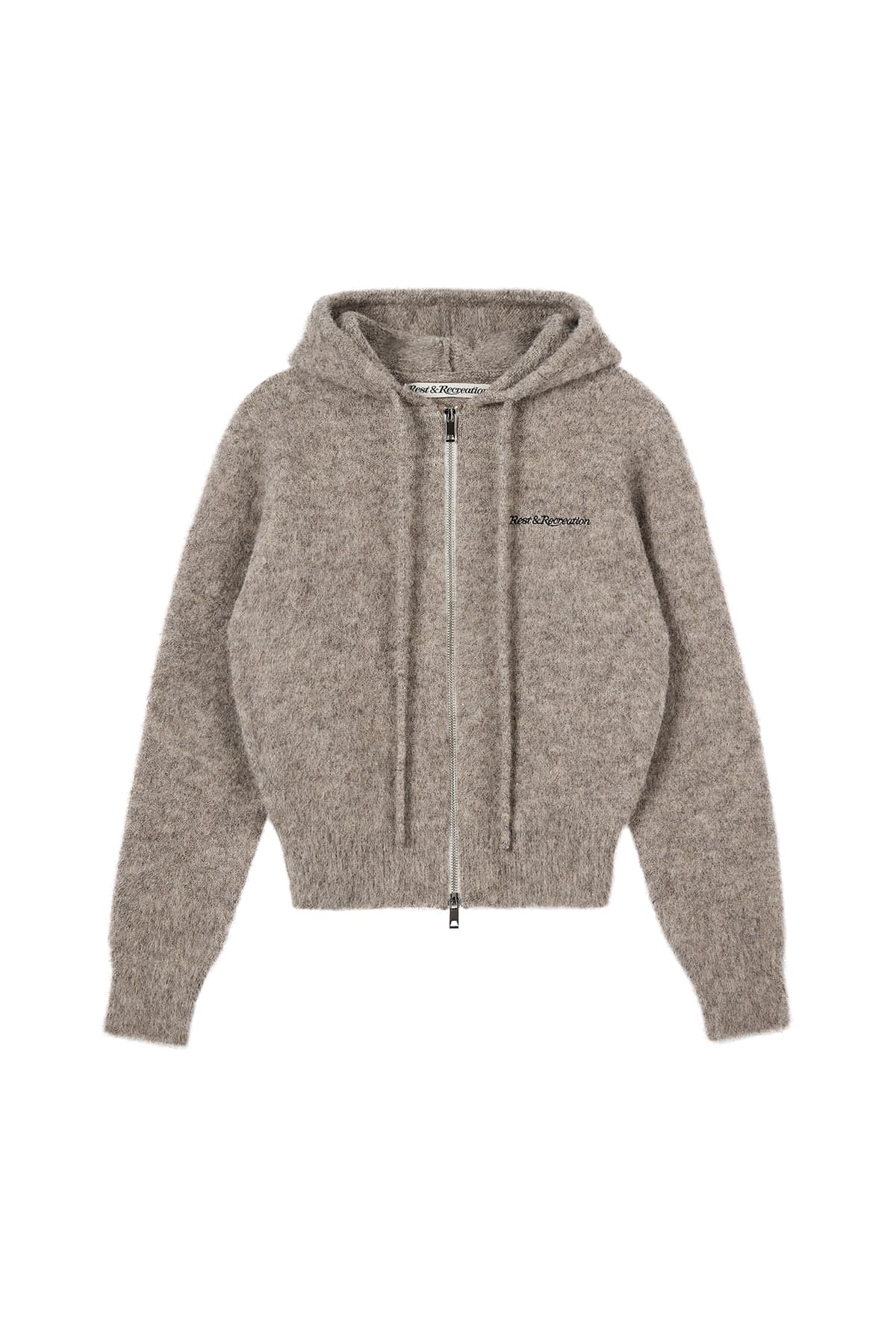 HAIRY KNIT HOOD ZIP-UP - BROWN