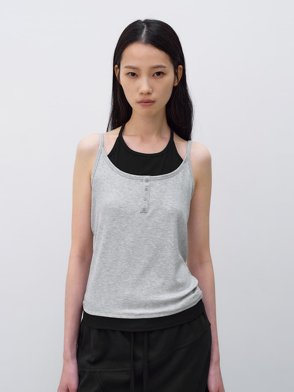 레이어드 헨리넥 슬리브리스 MELANGE GREY