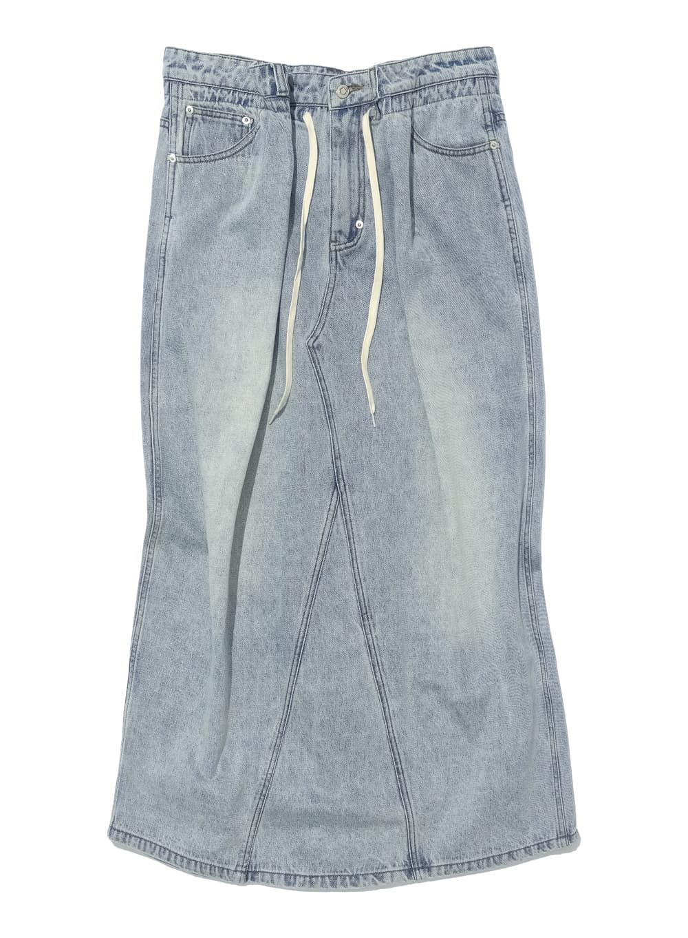 DRAWSTRING DENIM MAXI SKIRT_LIGHT BLUE