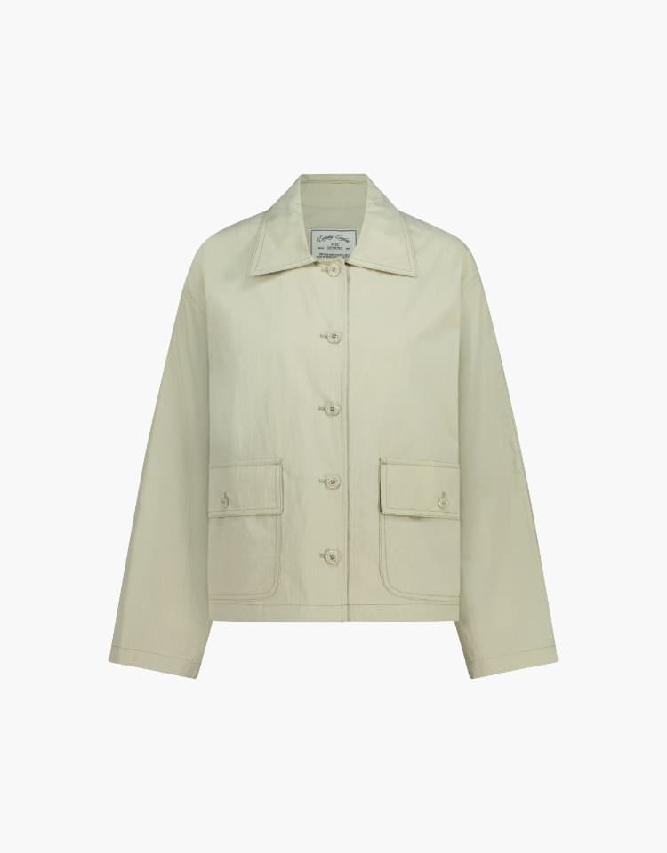 cotton blend crop jacket - khaki beige