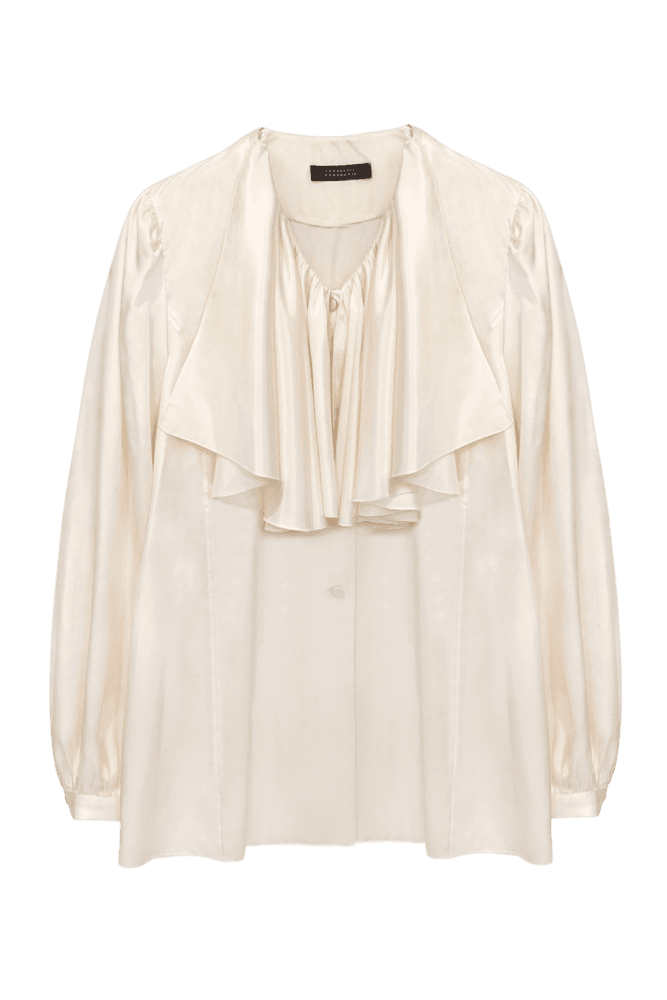 Glossy Drape Ruffle Blouse (Ivory) 이세영 착용