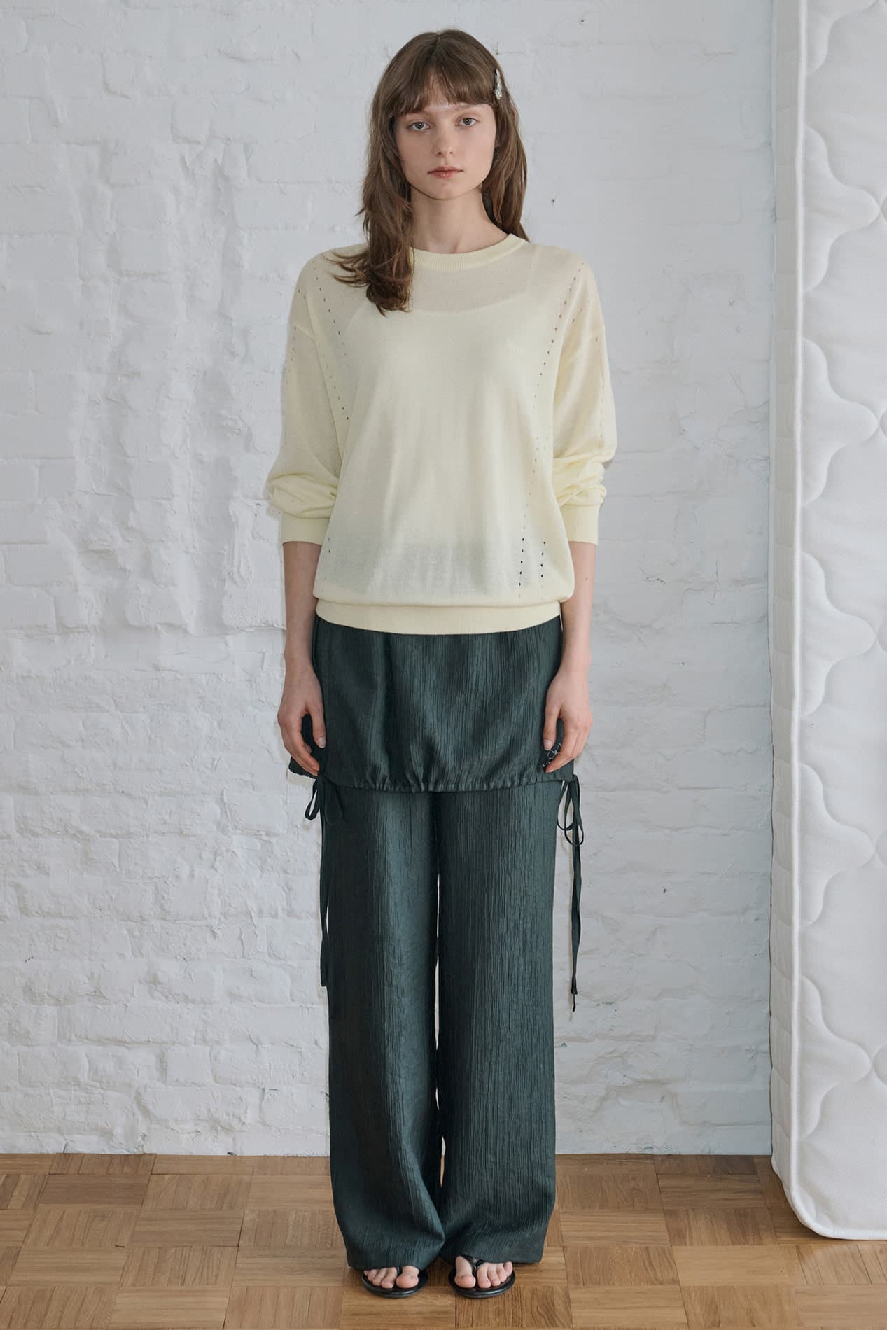 Drawstring Layered Skirt Pants (Deep Grey)