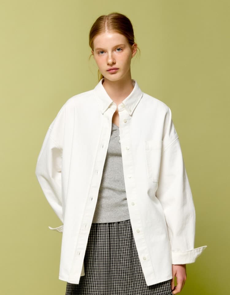 pocket denim shirts - ivory