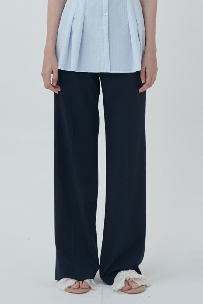Crystal Button Wide Pants (Navy)