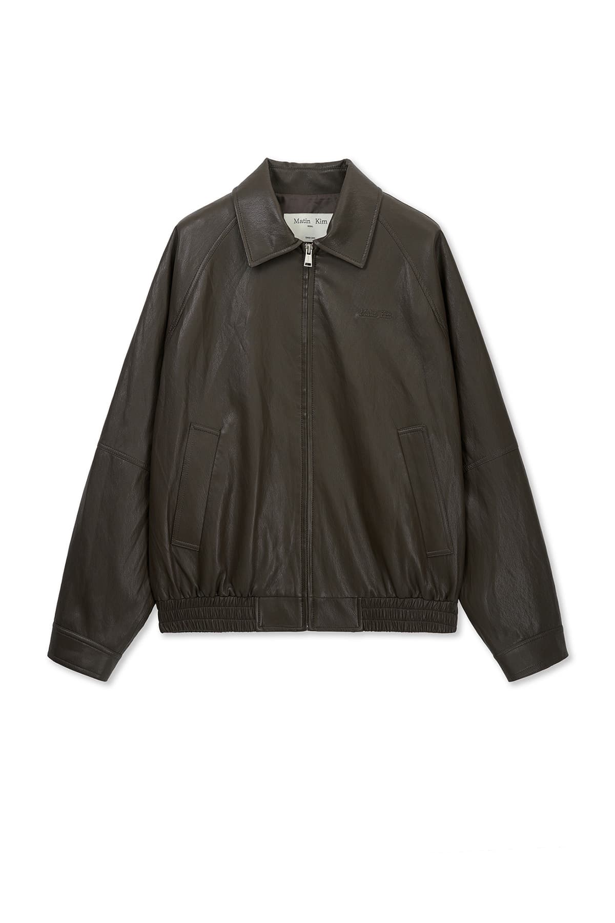 SMALL LOGO FAUX LEATHER ZIP UP JUMPER IN BROWN