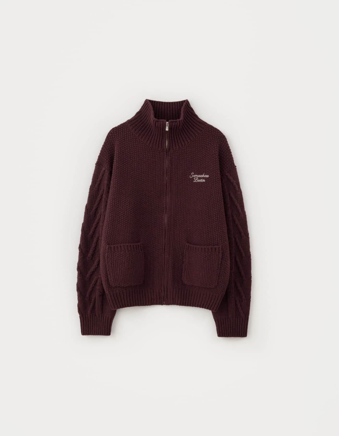 Pocket Wool Knit Zip-up - Grape