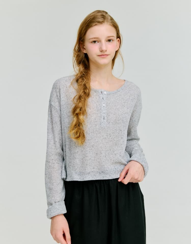 skashi henley crop knit - melange grey