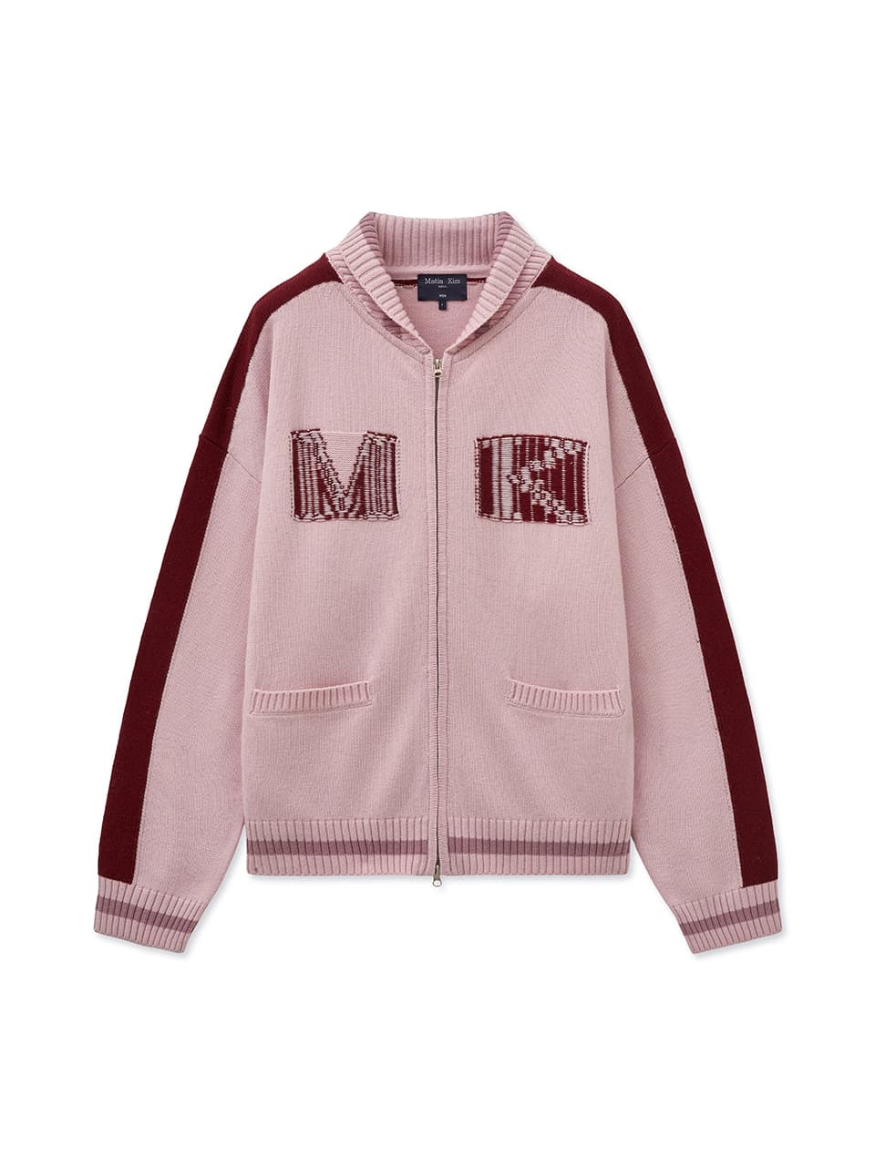 MATIN KIM INITIAL KNIT ZIP UP FOR MEN IN PINK