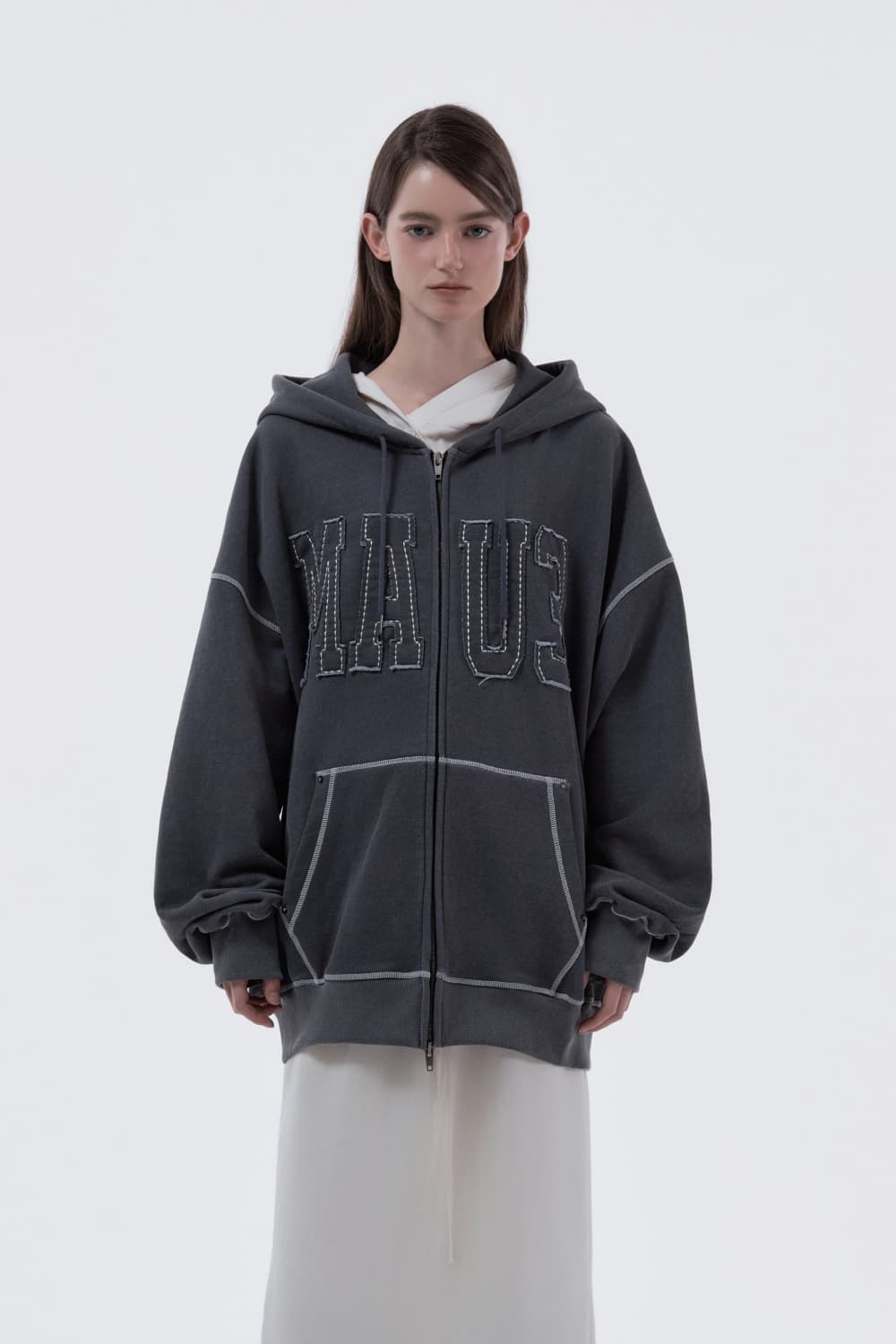 MAU3 Loose Fit Hooded Zip-Up - Charcoal