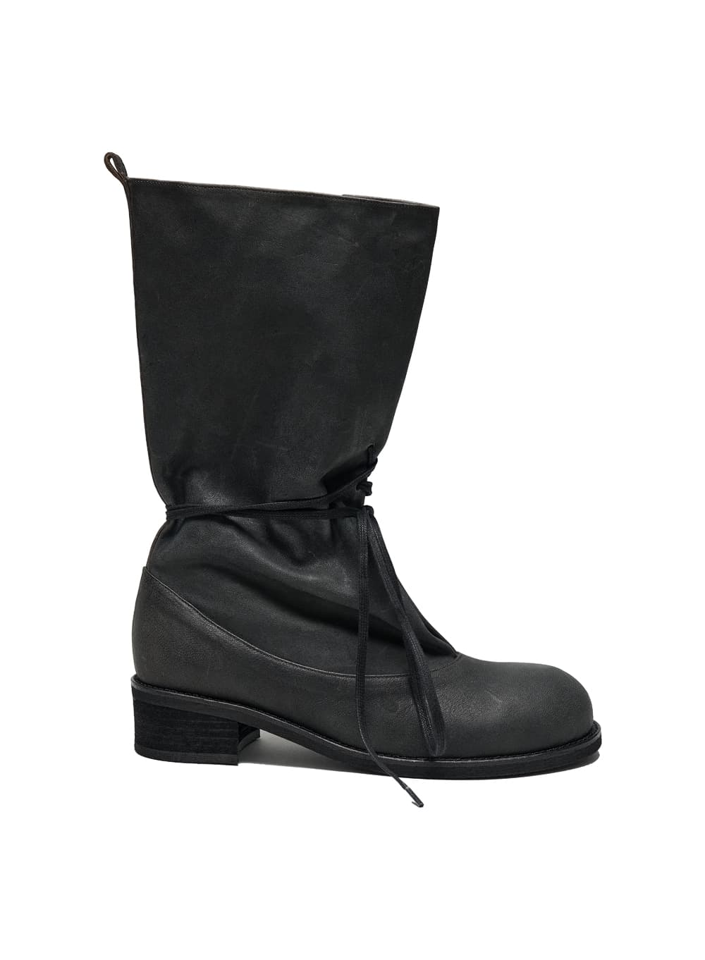 ROUGH LACE-UP SLOUCHY BOOTS_BLACK