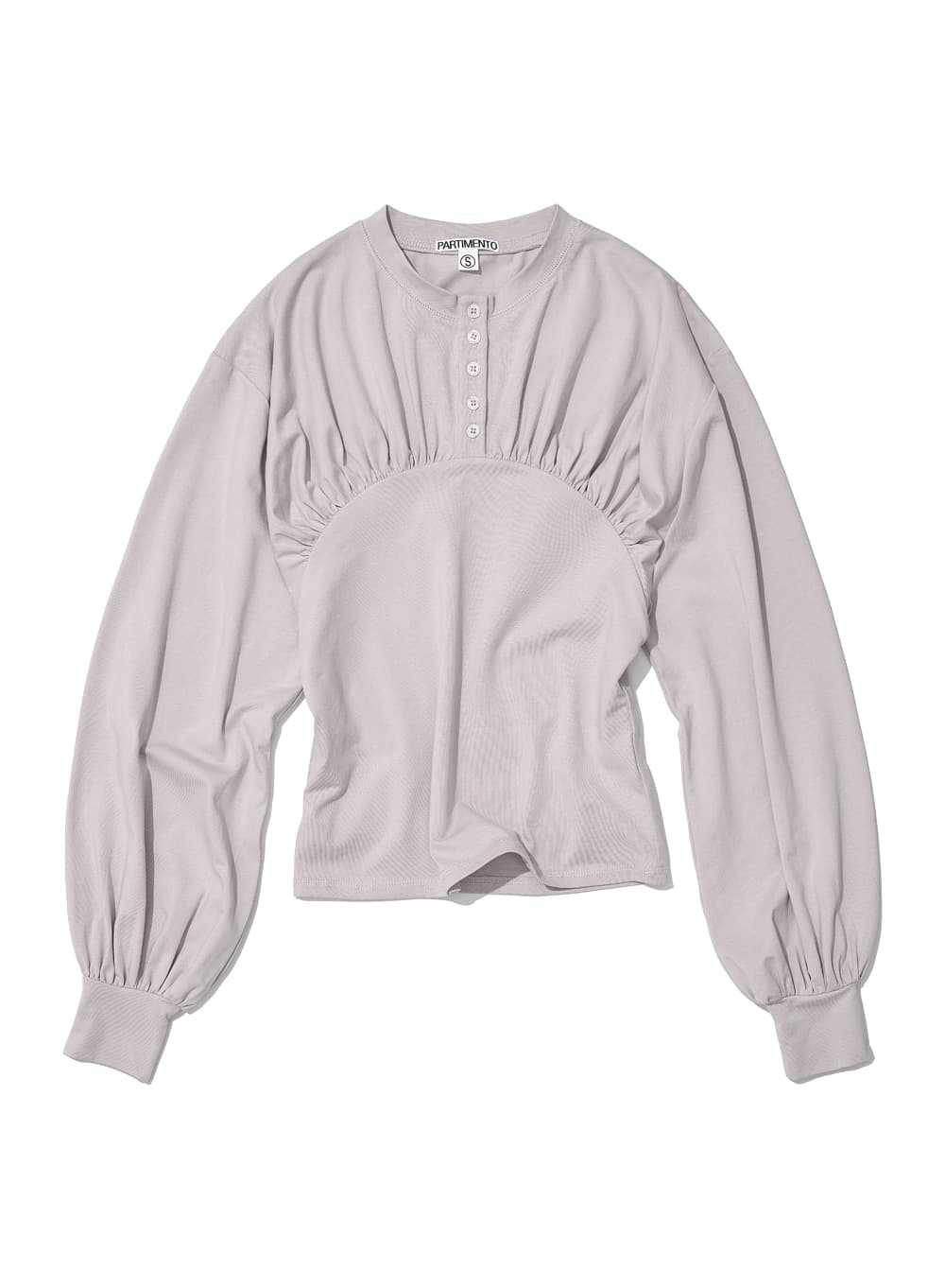 SHIRRING HENLEY NECK LONG SLEEVE TEE_STONE