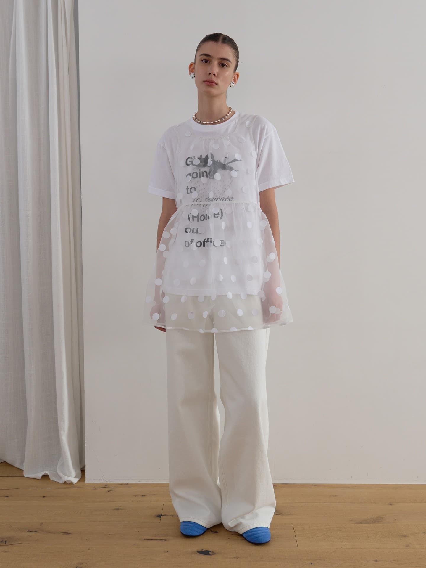 SHEER DOT ORGANZA DRESS_WHITE