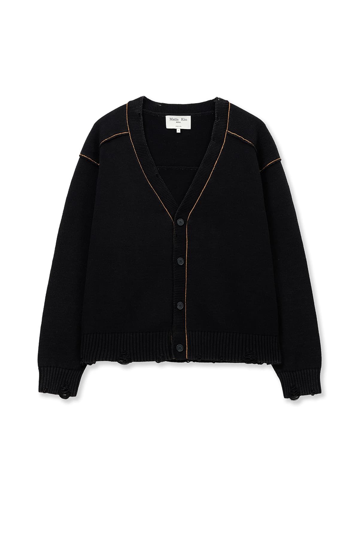 BACK LOGO LINE POINT KNIT CARDIGAN IN BLACK