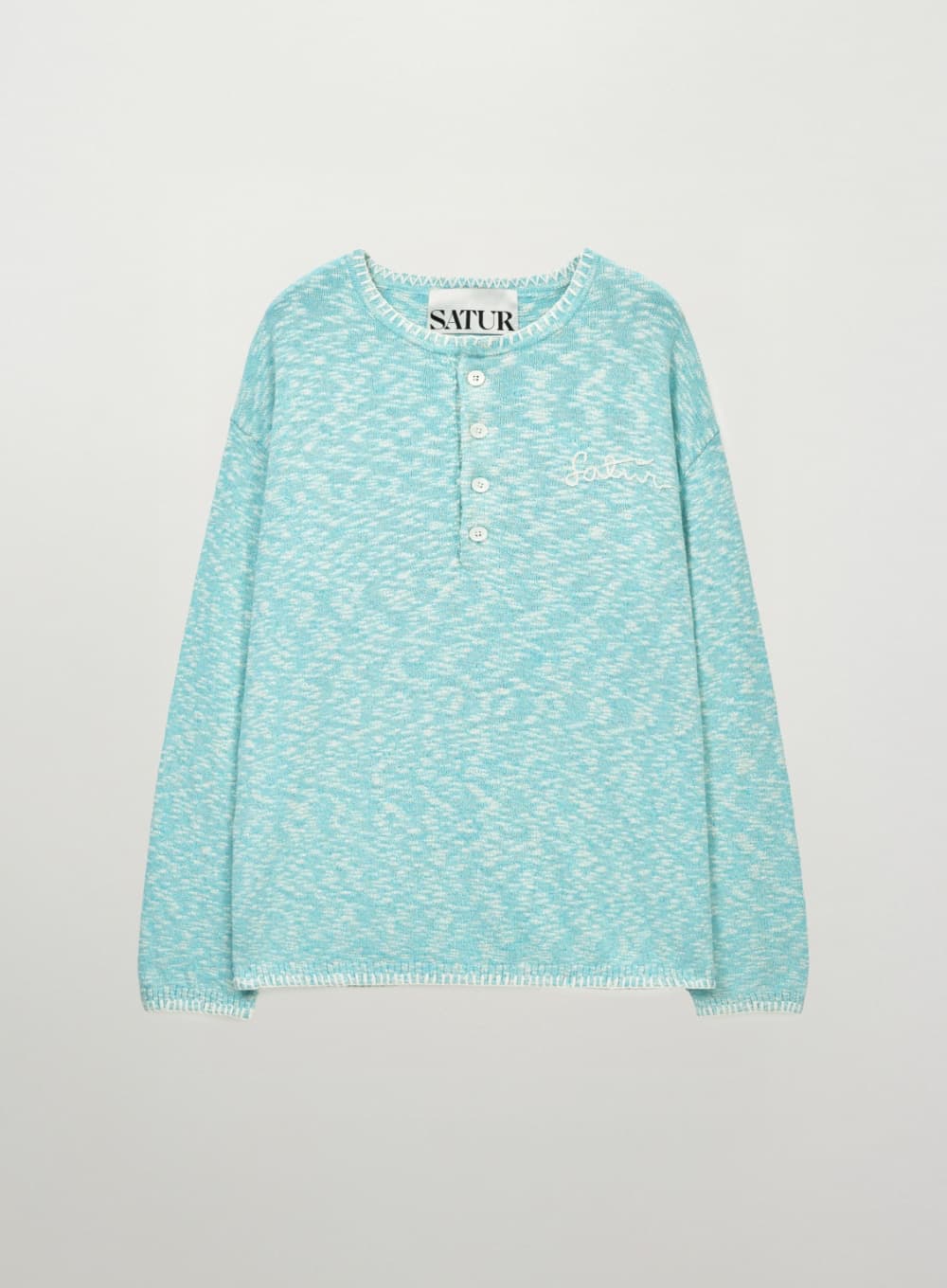 Henley Neck Two Tone Knit - Blue