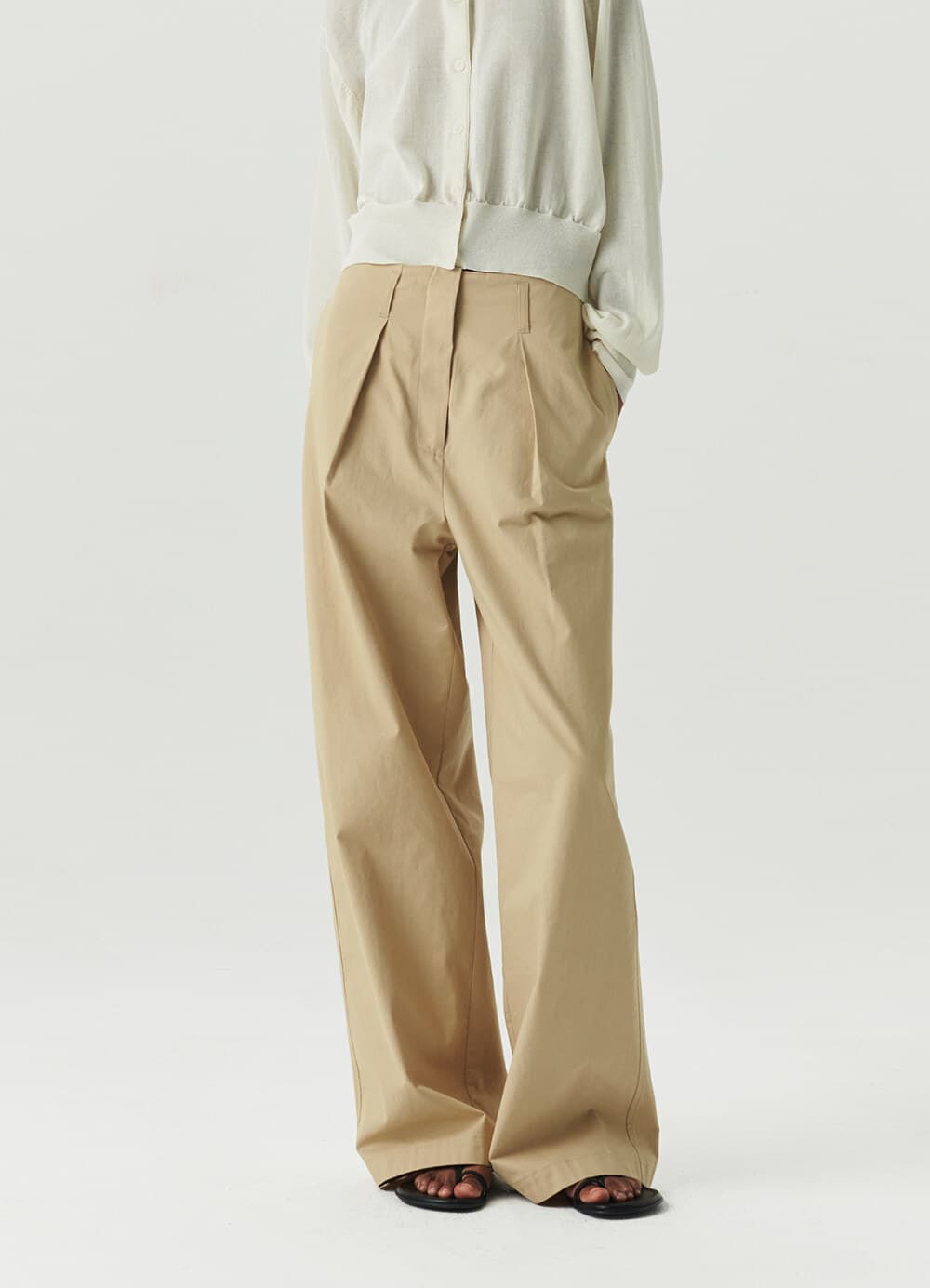 Cotton Wide Pants - Beige
