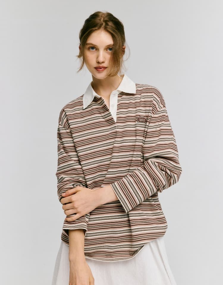 multi stripe rugby t-shirt - indian pink