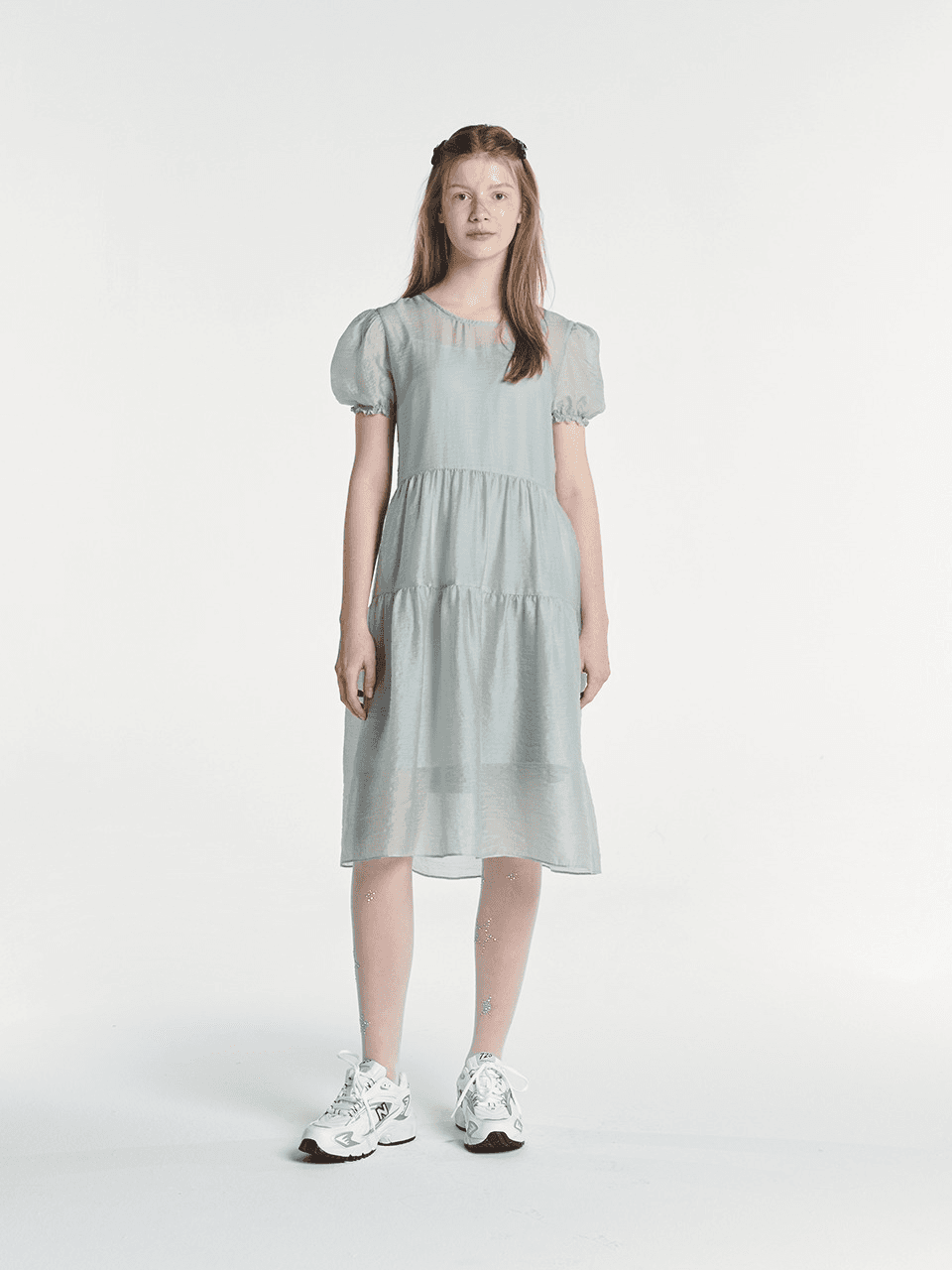 BACK RIBBON ORGANZA DRESS (POWDER BLUE)