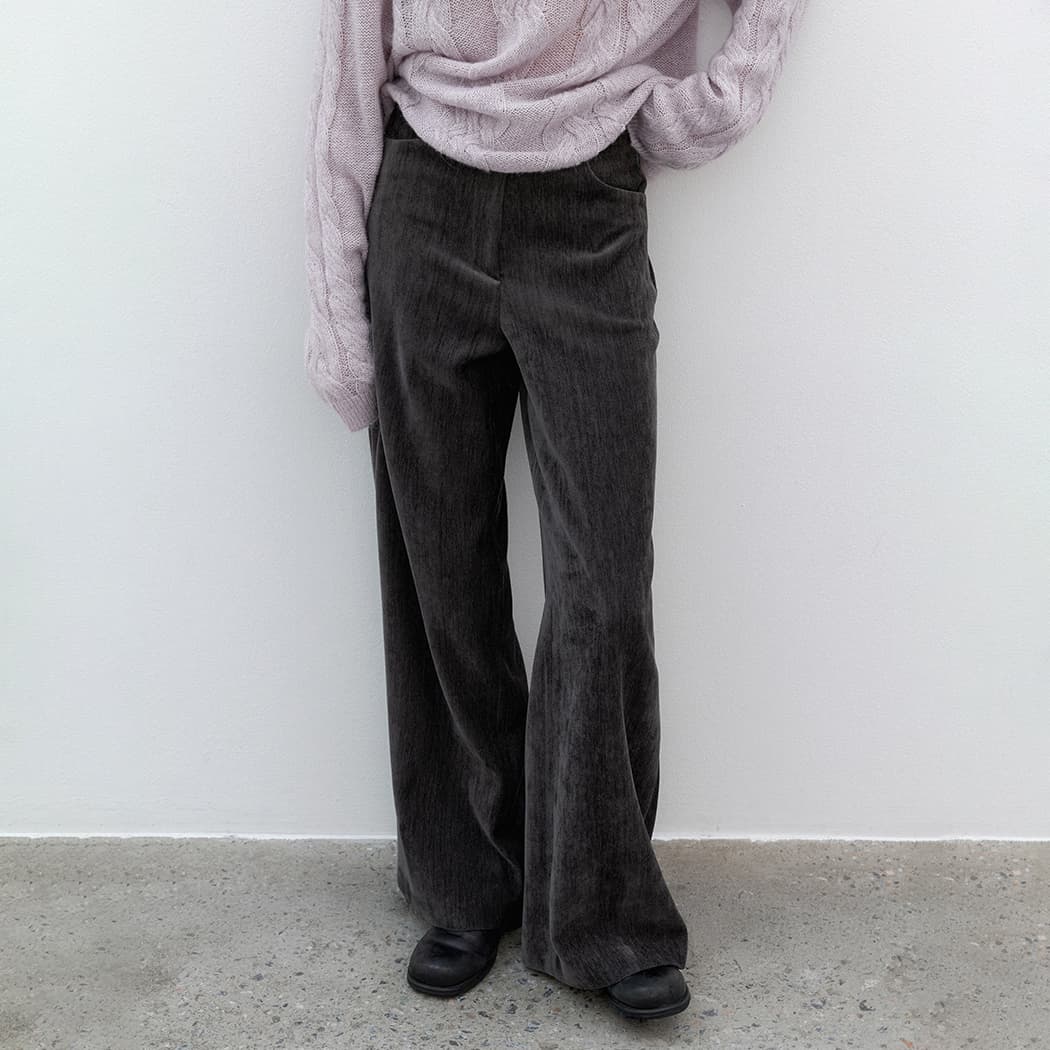 (PT-5715)HIGH WAIST VELVET SEMI WIDE PANTS