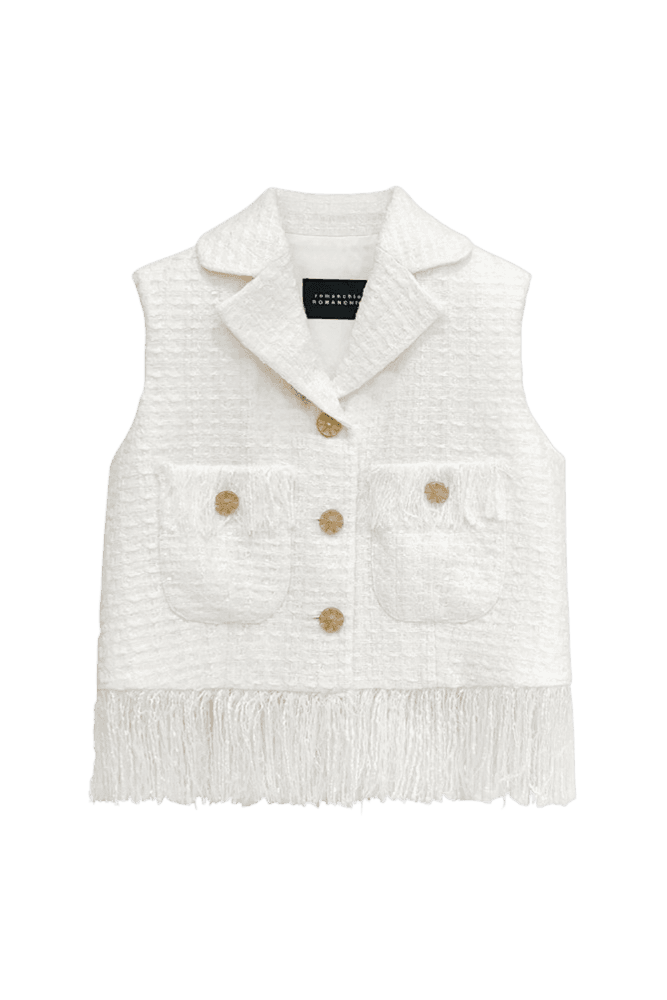 Tweed Fringe Vest Jacket (White)