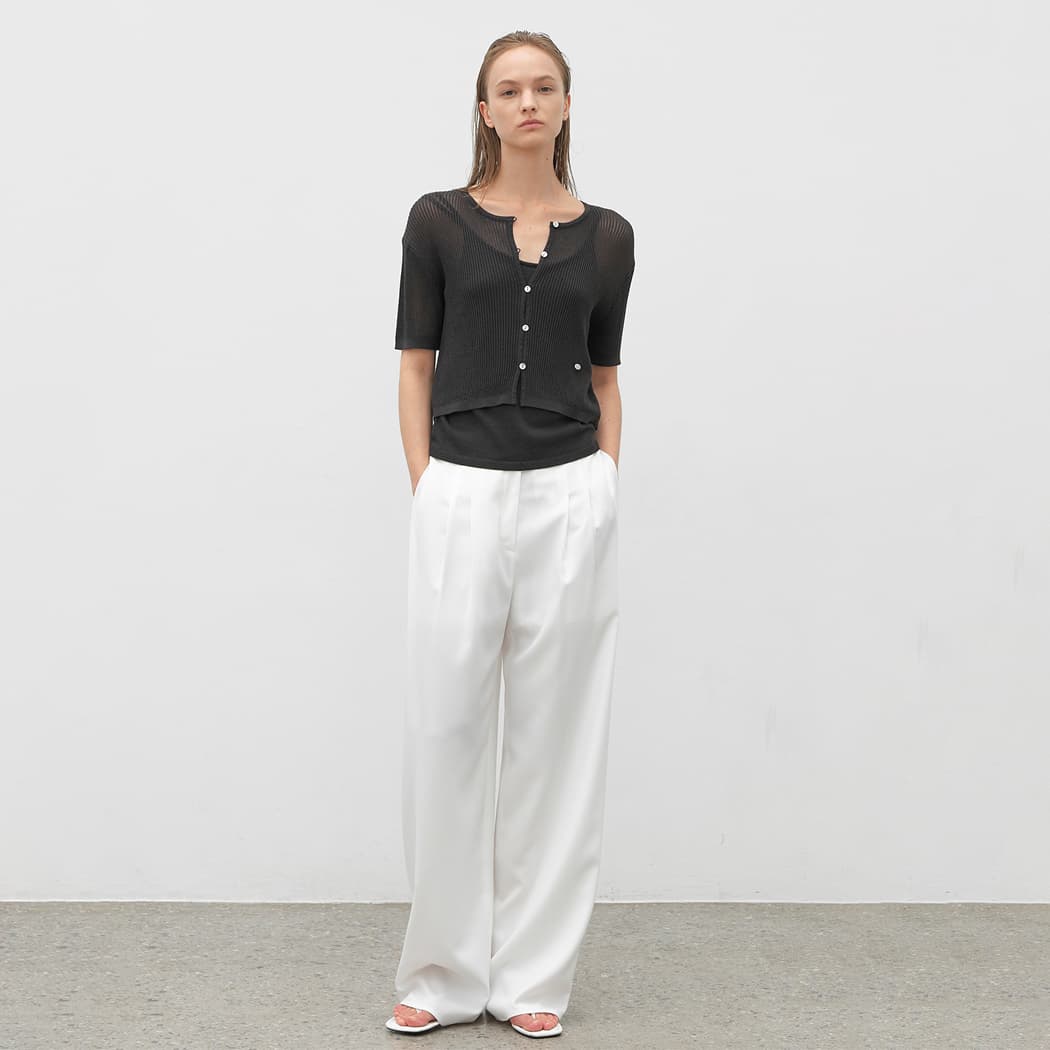 (PT-5647)MOTH SIDE TUCK WIDE PANTS