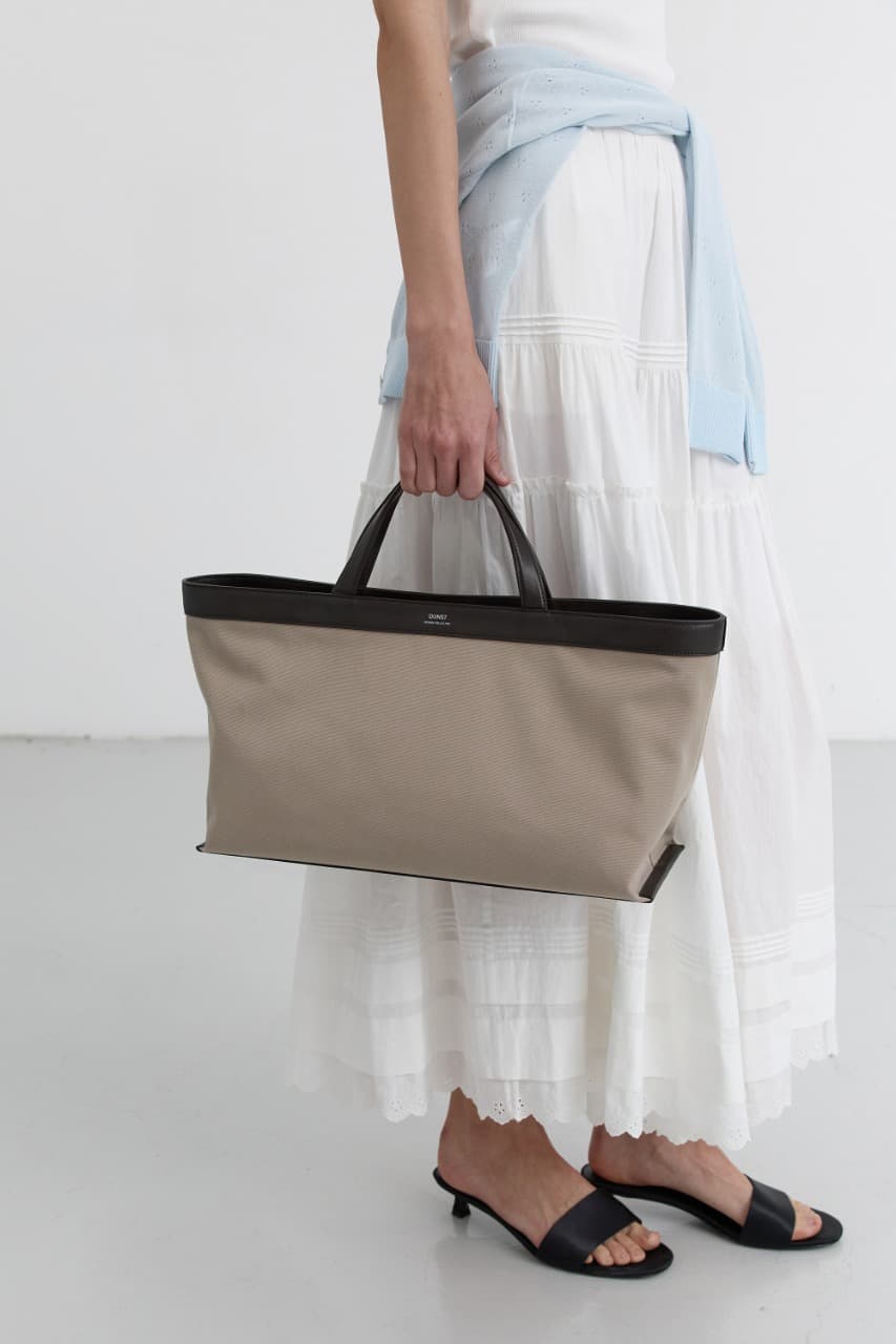 CANVAS LEATHER TOTE BAG BEIGE BROWN