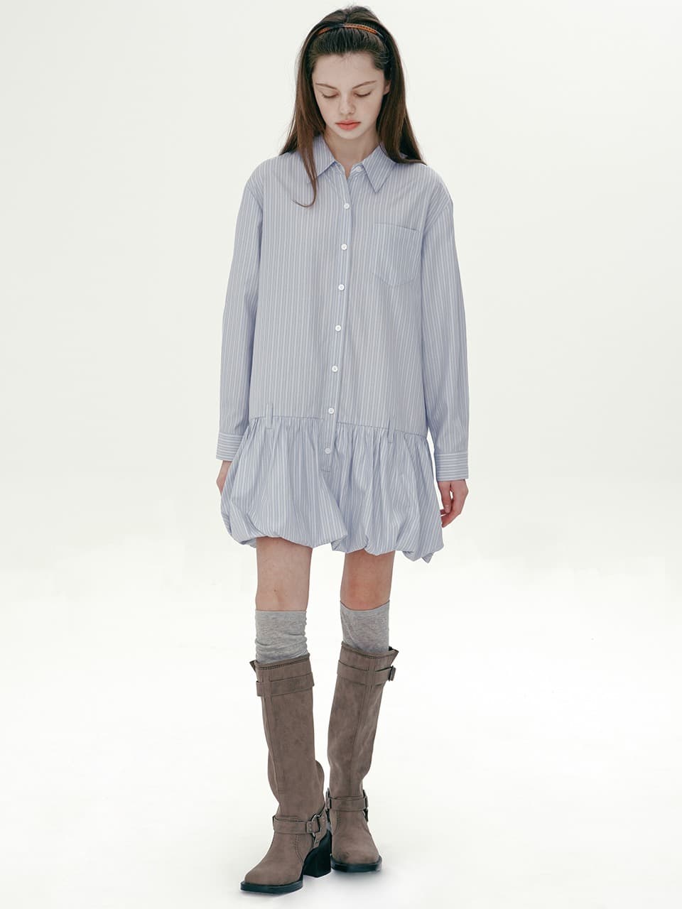 SHIRT BALLOON ONE-PIECE (LIGHT BLUE)