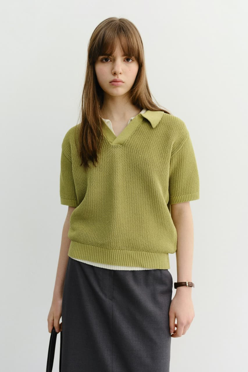 UNISEX CHUNKY POLO KNIT OLIVE_UDSW6B126K2