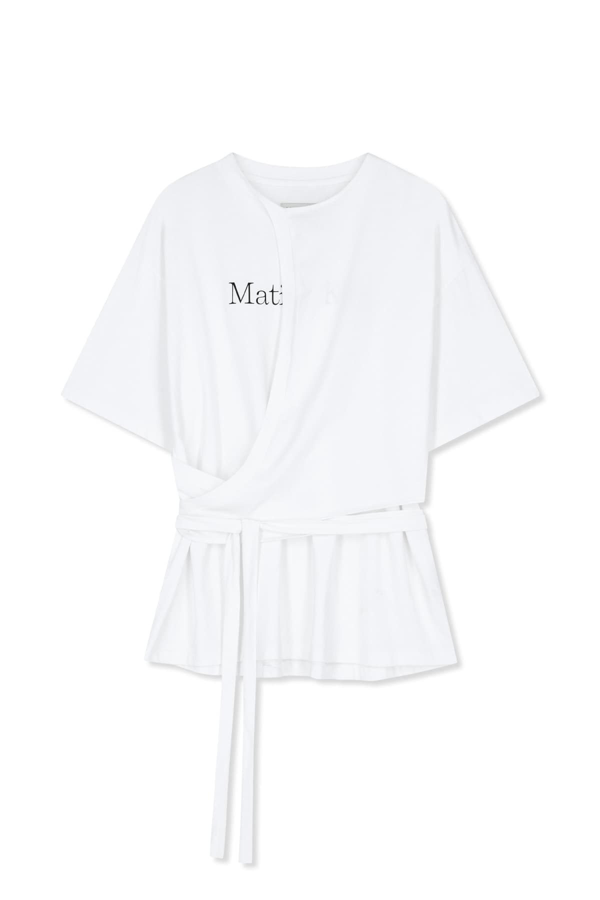 TIE DETAIL DRAPED LOGO TOP IN WHITE