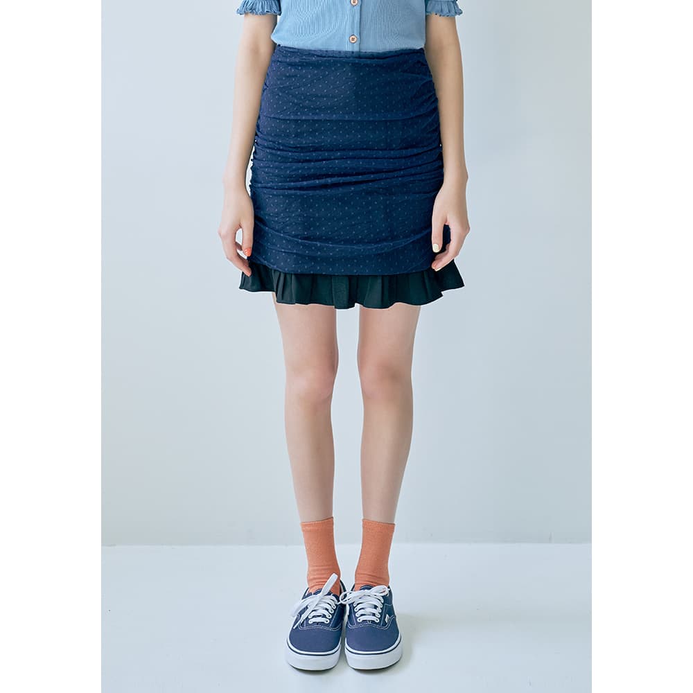 mesh shirring skirt