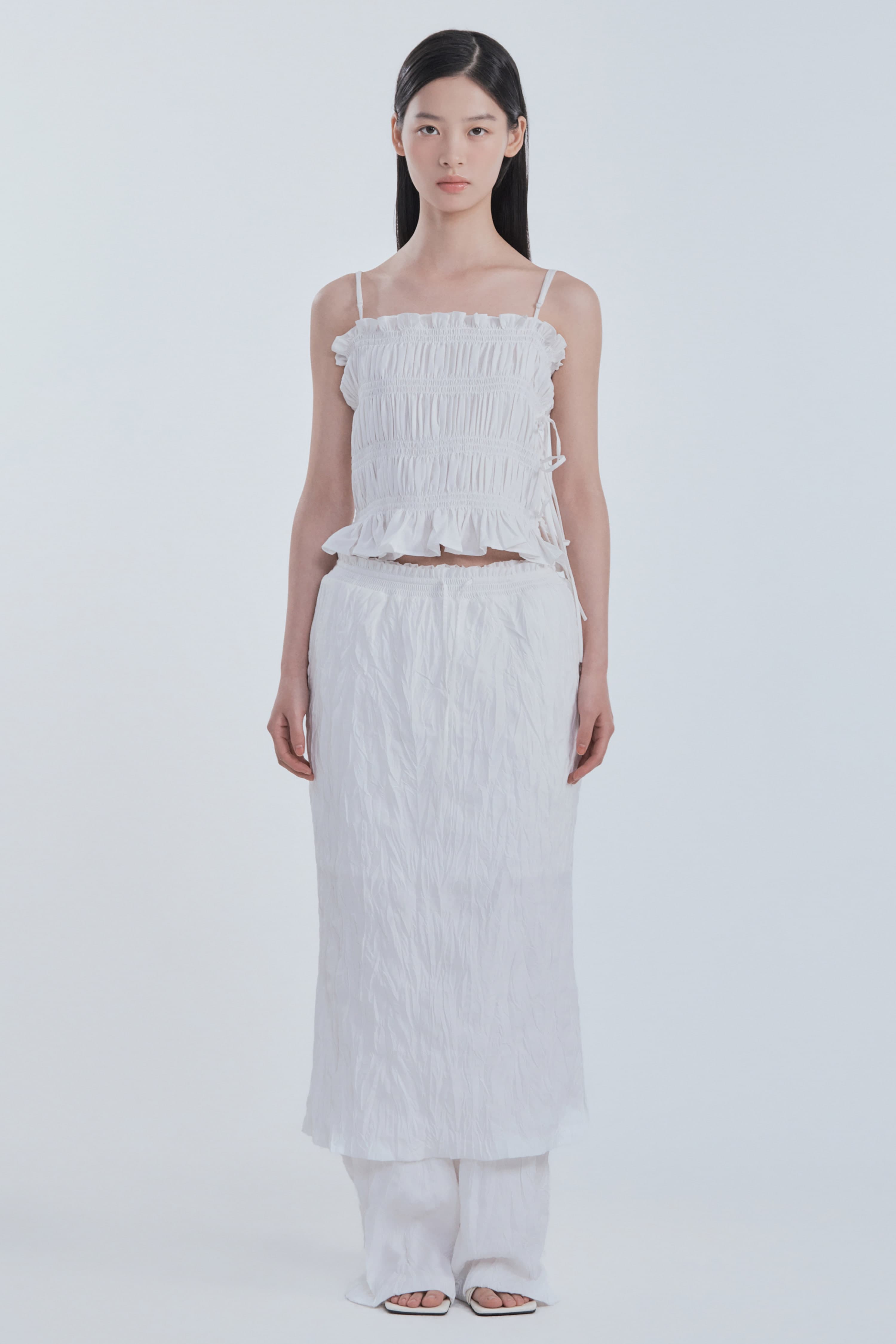 Marae Smocked Waist Skirt - White