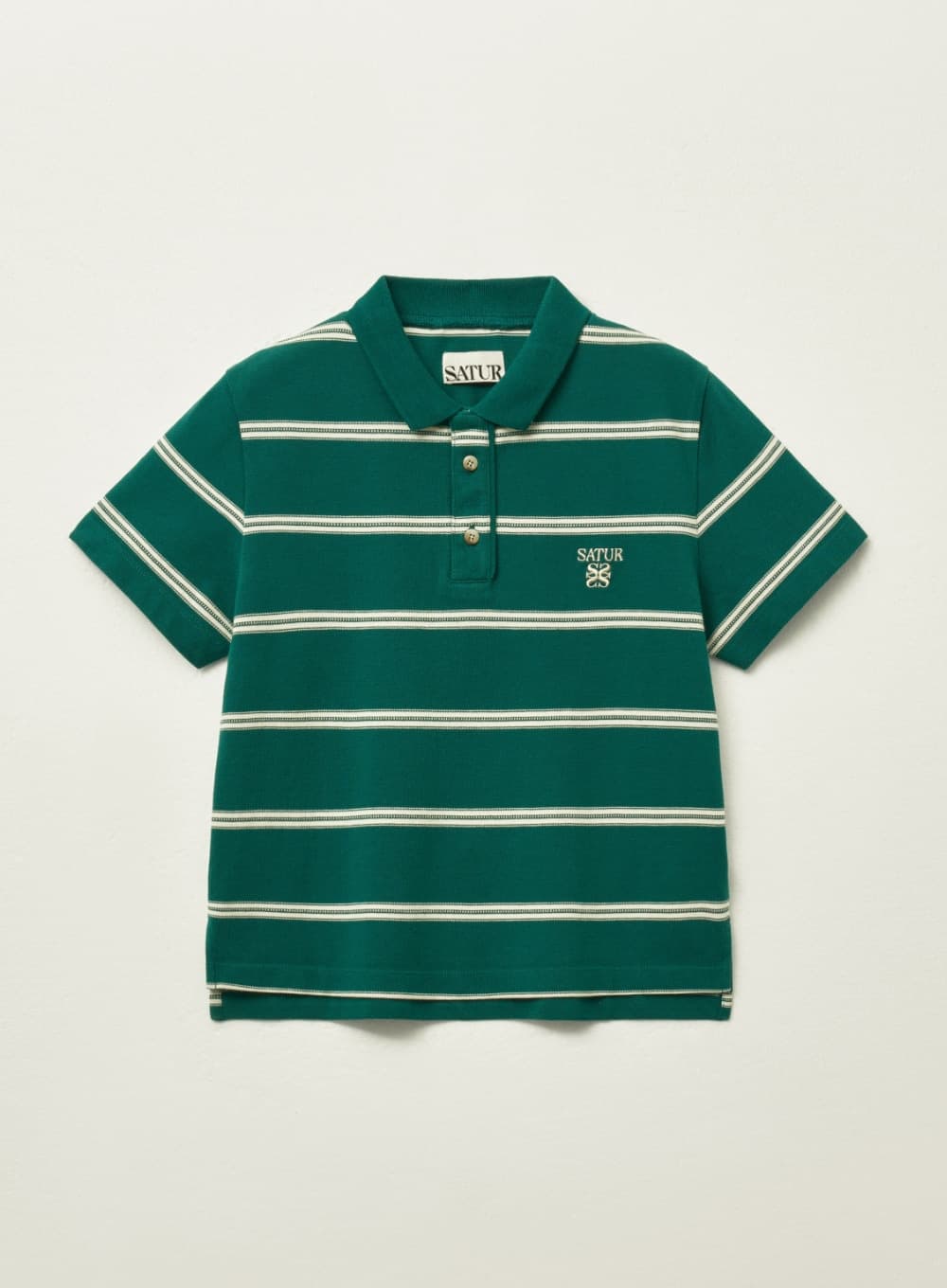 (W) Stripe Pique Polo T-Shirt - Deep Green