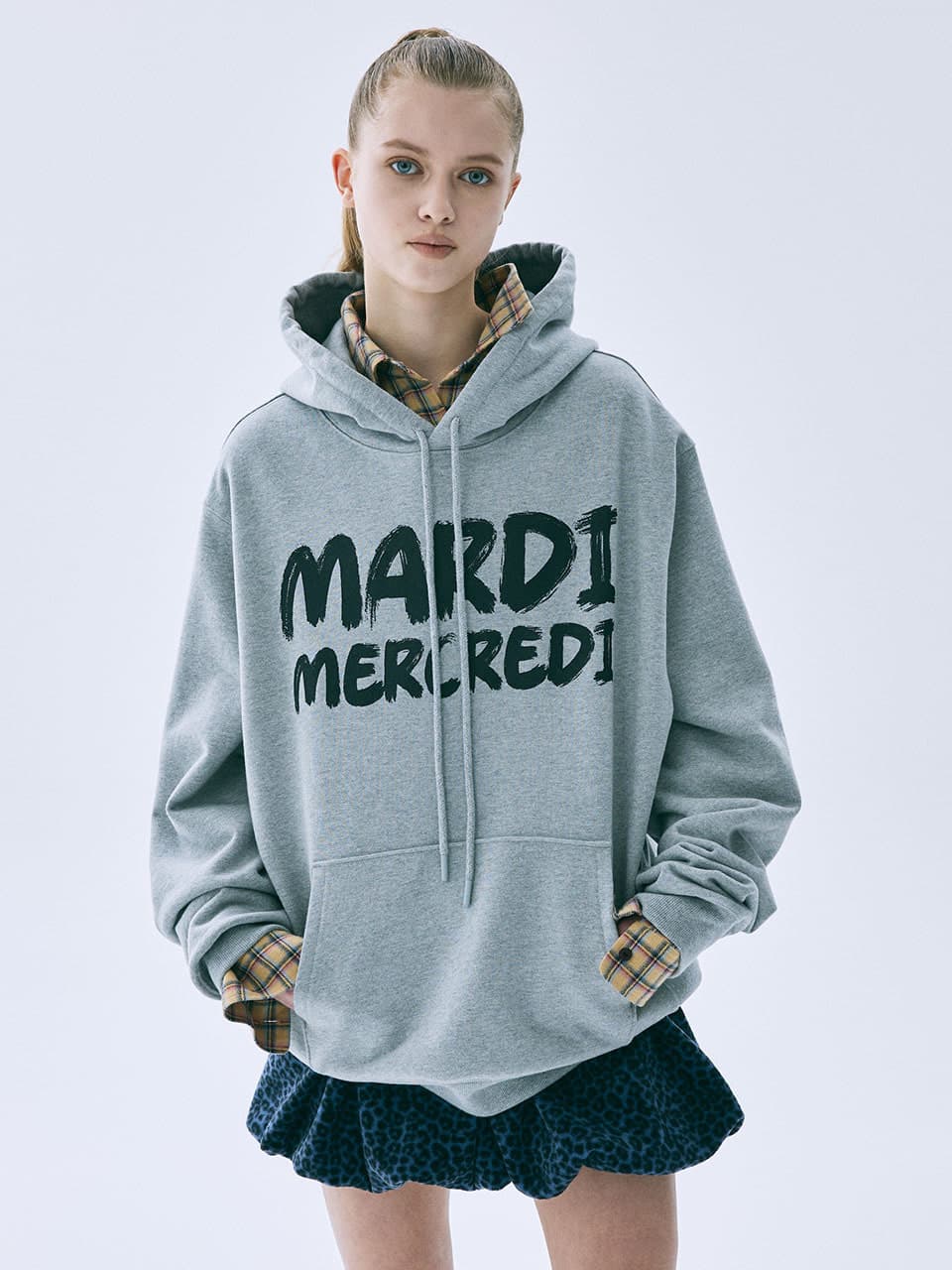 OVERSIZED HOODY BRUSH LOGO CONTRAST_GREY BLACK