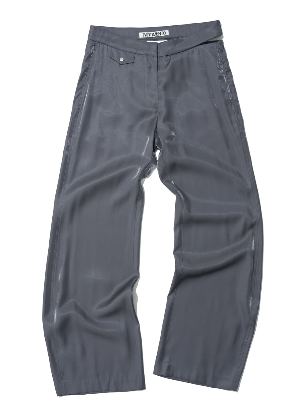 GLOSSY CUT-OUT WAIST PANTS_BLUE GREY