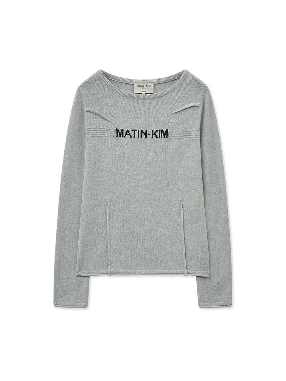GLITTER SLIM LOGO KNIT TOP IN LIGHT GREY