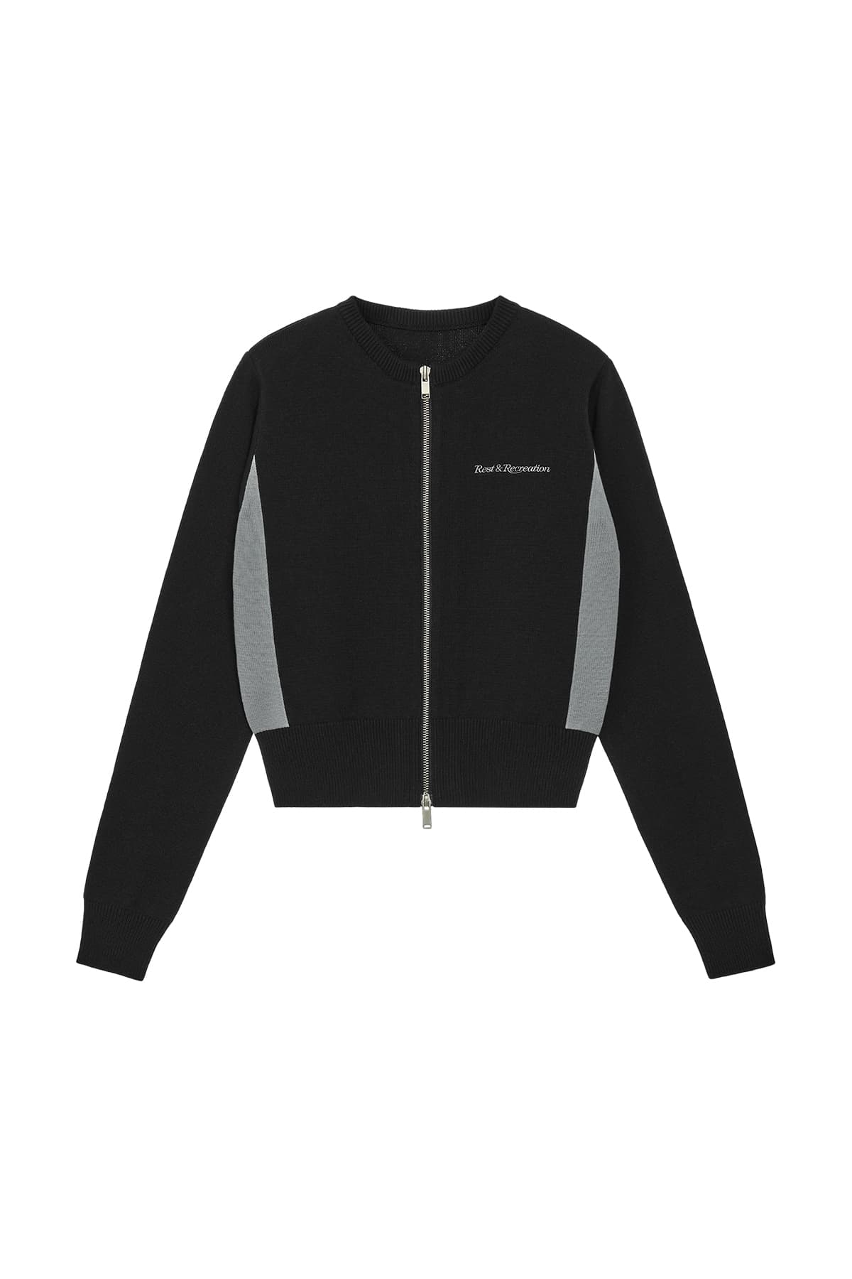 ROUND NECK KNIT ZIP-UP - BLACK