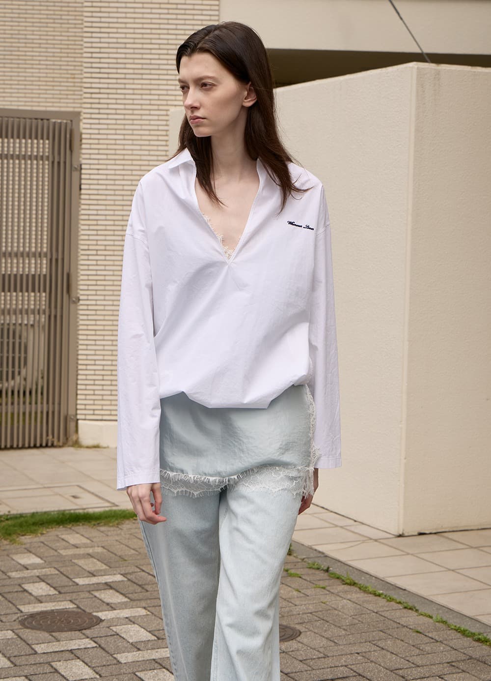 Overdyed V-neck Shirt - Snow White