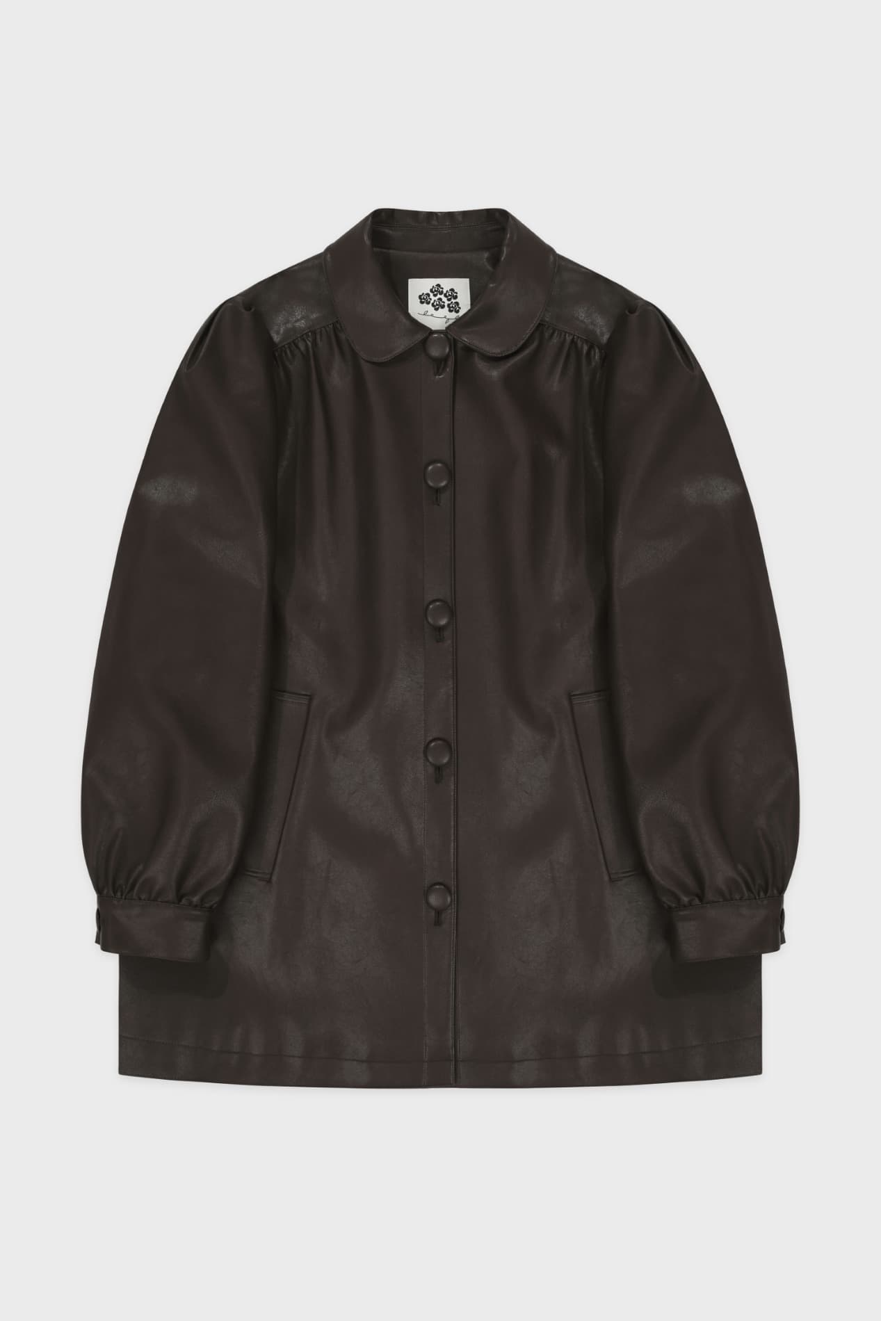 Shirring Leather Jacket (Brown)