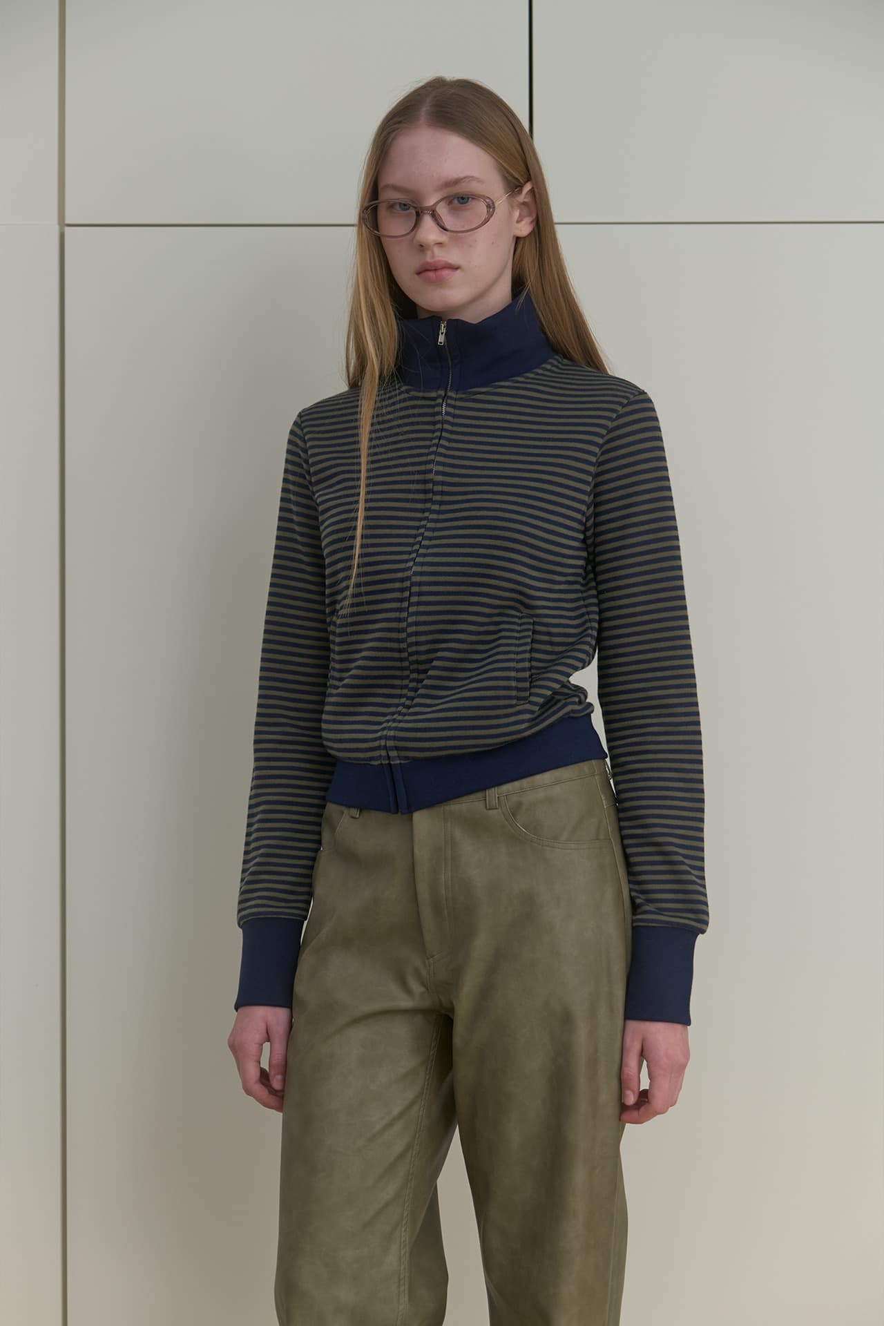 STRIPE SLIM ZIP-UP_GREEN